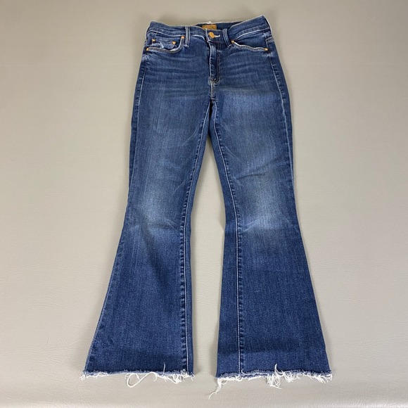 MOTHER The Weekender Fray Jeans Size 25 Flare Leg Denim Teaming Up Dark Blue - Picture 1 of 14